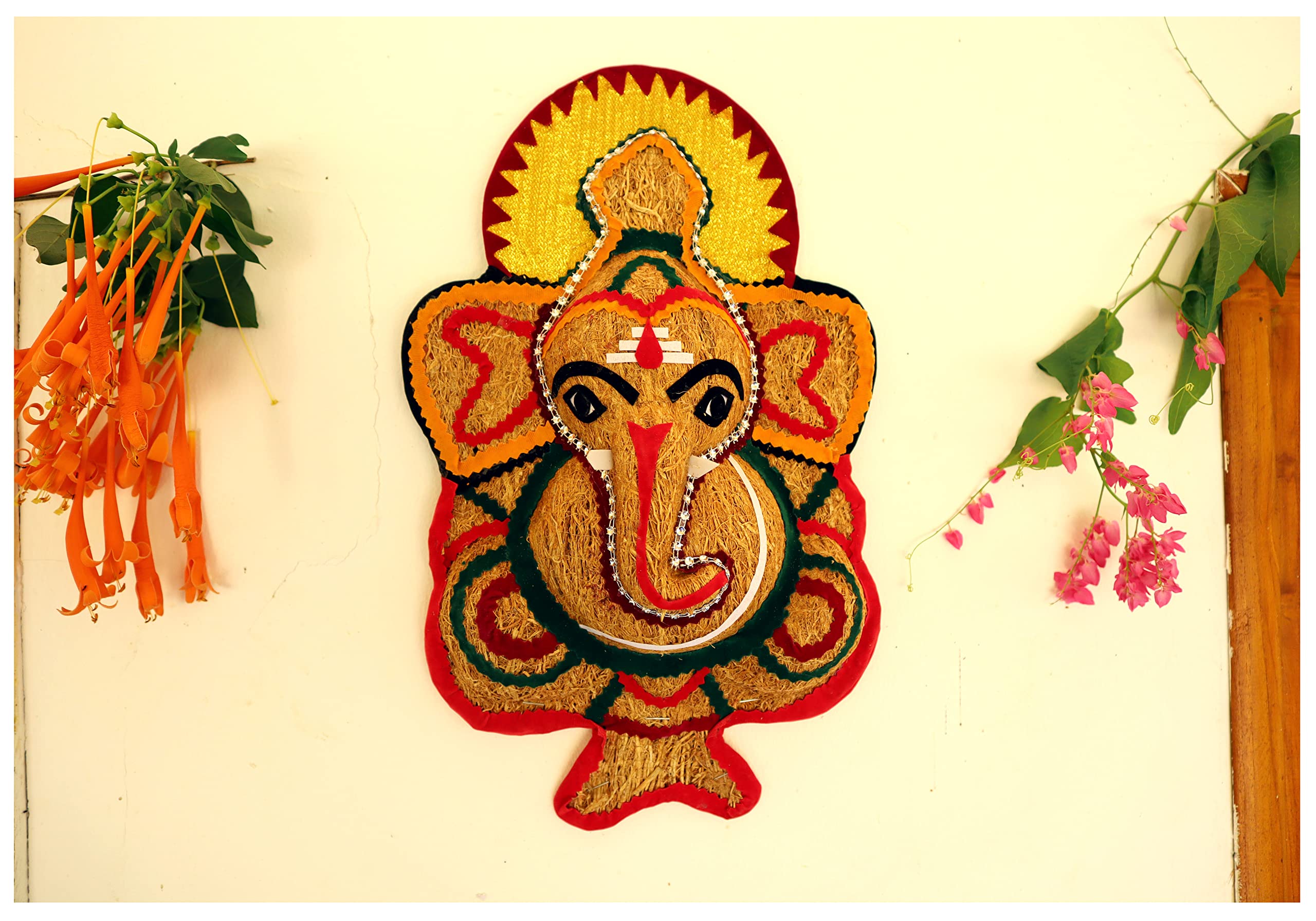 Usira Vetiver Ganesha Ji Statue,Big Sitting Ganpati Wall Hanging From Lavancha Root Sculpture Lord Ganesh Idol Lucky Feng Shui W